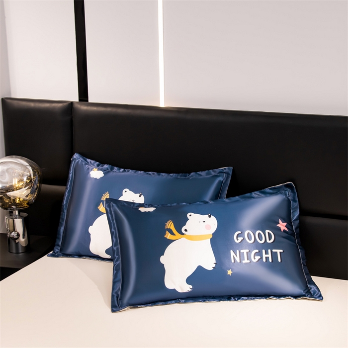 91家纺网 家纺一手货源 找家纺 梦舒羽 2025新款可水洗冰丝卡通枕套宿舍48x74cm单人凉爽枕头套 北极熊