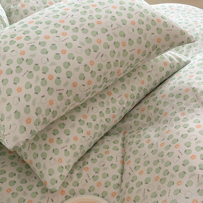 91家纺网 家纺一手货源 找家纺 塞纳 2026新款.全棉有氧双层纱四件套-场景二-大橘大利-绿