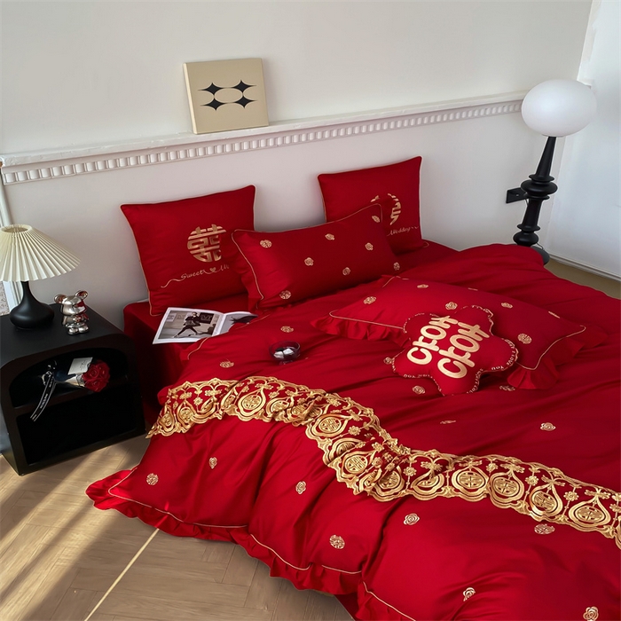 91家纺网 家纺一手货源 找家纺 甜咪咪婚庆 2025新款纯棉全棉面料刺绣结婚 婚庆 四件套 多件套  小红书推荐热款 爱的港湾