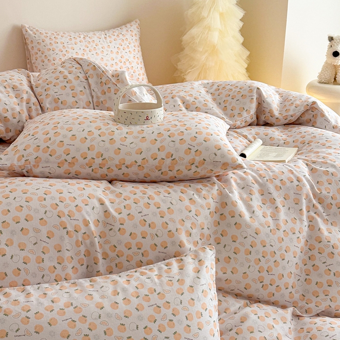 91家纺网 家纺一手货源 找家纺 塞纳 2026新款.全棉有氧双层纱四件套-场景二-大橘大利-桔