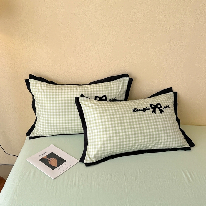 91家纺网 家纺一手货源 找家纺 米可2025新款水洗棉绣花花边款四件套 蝴蝶结-绿