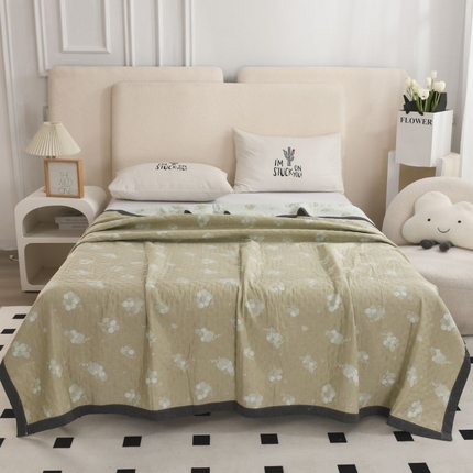 萌飞 2025新款a类全棉三层纱多功能毛巾被盖毯床单夏被空调被 葡萄浅米