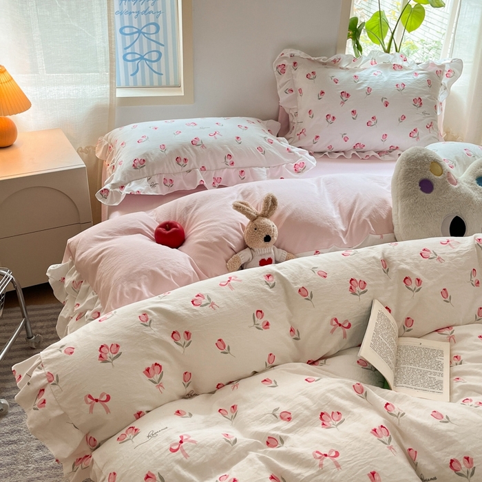 91家纺网 家纺一手货源 找家纺 雨帆家纺2025新款水洗棉印花四件套 爱的告白