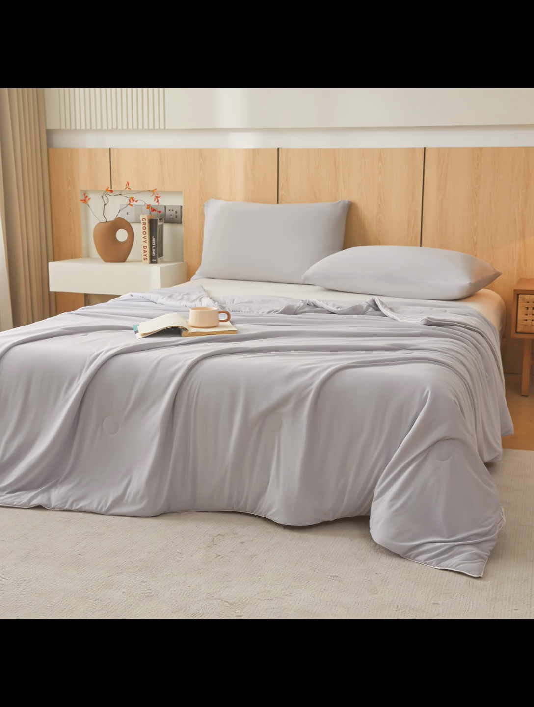 91家纺网 家纺一手货源 找家纺 居易简 2025新款夏被空调被A类云母氨纶凉感丝夏凉被（可供外贸跨境）  山灰