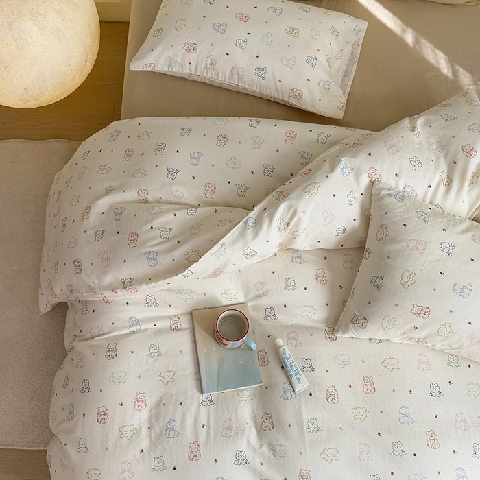 91家纺网 家纺一手货源 找家纺 2025新品全棉A类双层纱卡通风系列四件套 萌爪暖窝