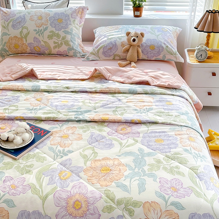 91家纺网 家纺一手货源 找家纺 欧夏家纺 2025新款里外全棉印花夏被100%新疆棉花 向日葵