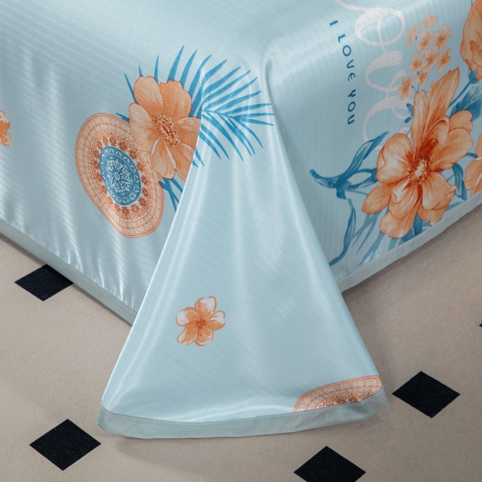 91家纺网 家纺一手货源 找家纺 肖恩毯业 2025新款印花斜纹冰丝席三件套 青柠之夏