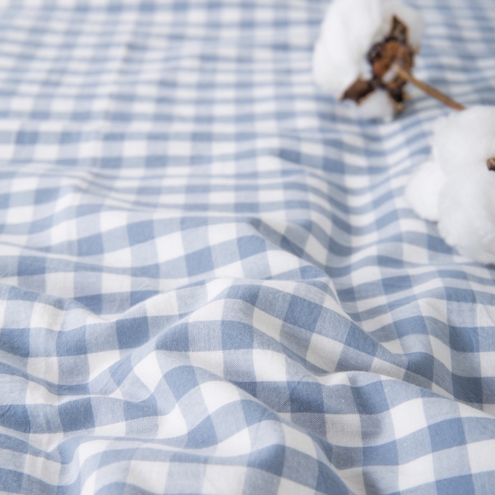 91家纺网 家纺一手货源 找家纺 玖弘家居 2025新款水洗棉单被套 浅蓝小格