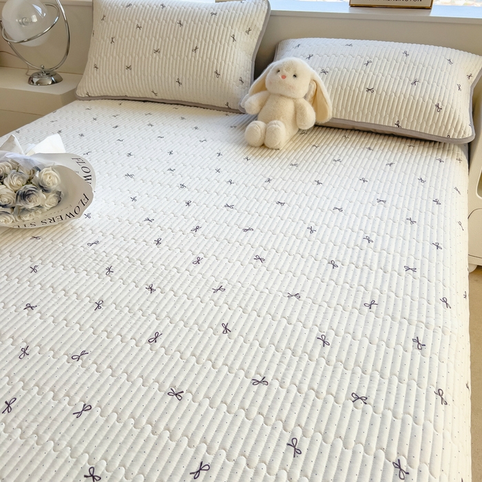 91家纺网 家纺一手货源 找家纺 慕木家纺 2025新款A类高克重四季款针织棉双层纱多功能床盖可铺可盖 蝴蝶结-米