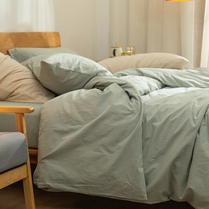 91家纺网 家纺一手货源 找家纺 玖弘家居 2025新款水洗棉单被套 绿密条