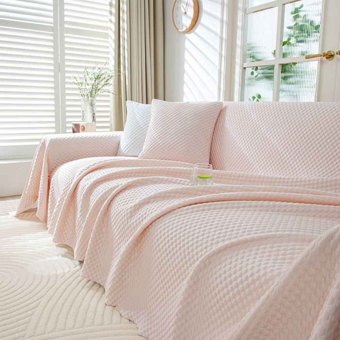 91家纺网 家纺一手货源 找家纺 沐沐 2026新款冰豆豆沙发巾 少女粉