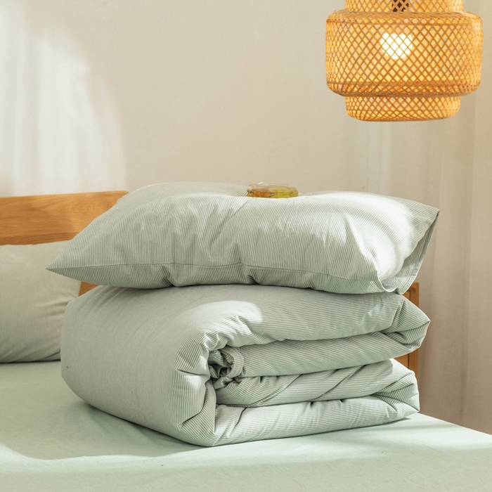 91家纺网 家纺一手货源 找家纺 玖弘家居 2025新款水洗棉单被套 绿密条