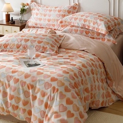 金奇达2025新款【休闲午后】-轻氧水光莱赛尔四件套（标准号全网控价（折后券后）不低于258） 粉雾爱心