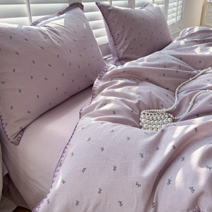 91家纺网 家纺一手货源 找家纺 金丝鸟家纺 2025新款全棉双层纱贝壳边四件套花卉系列 密语小结