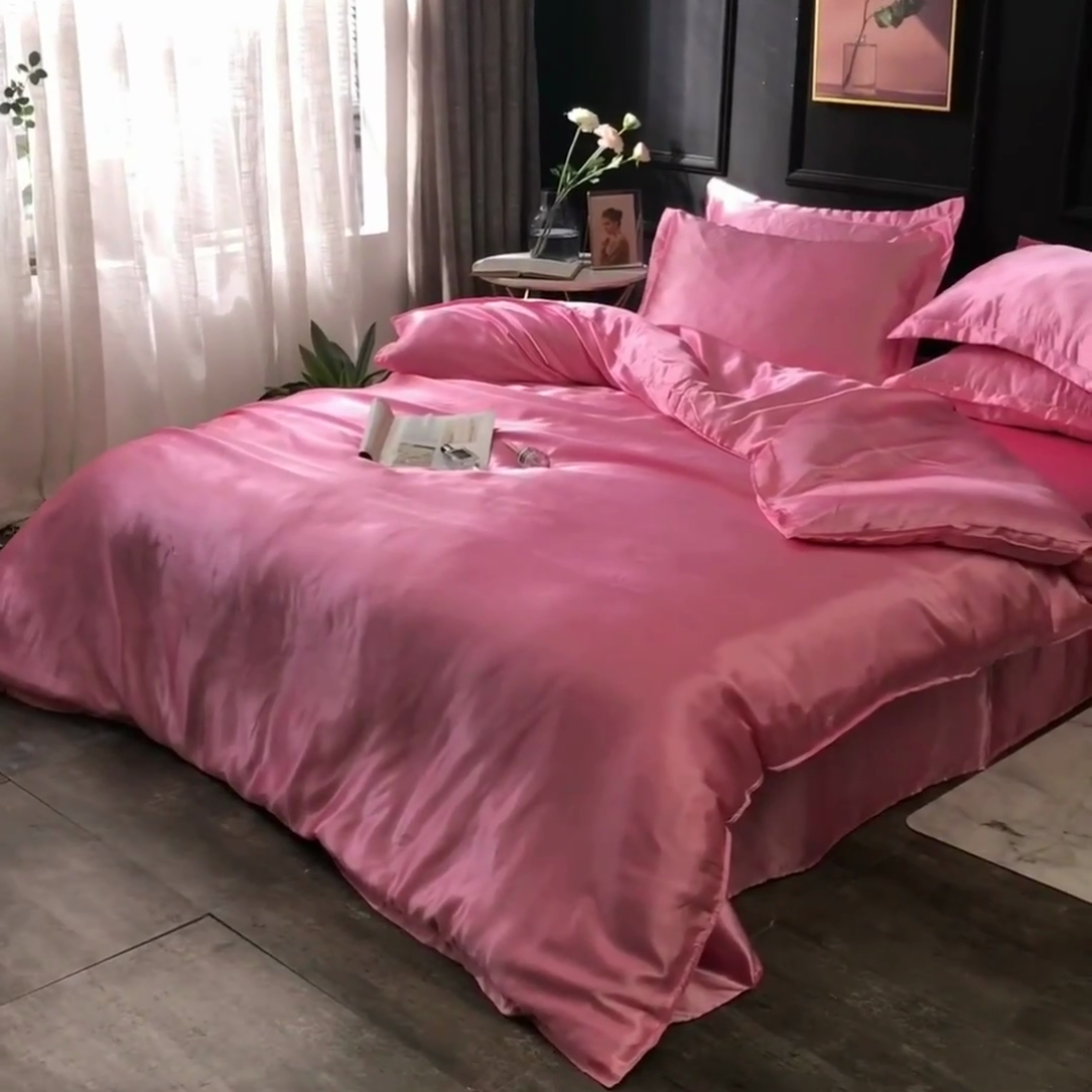 91家纺网 家纺一手货源 找家纺 经年 2025年特价款丝绸水洗冰丝四件套-单被套 直播爆款 粉色