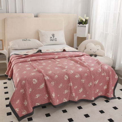 鸣升家纺 2025新款a类全棉三层纱多功能毛巾被盖毯床单夏被空调被 葡萄粉