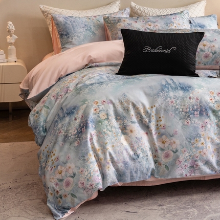 佳汐蓝家纺 2025新款春夏100贡缎长绒棉数码印花四件套 梦幻城堡