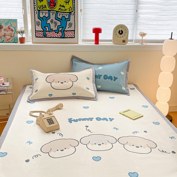 91家纺网 家纺一手货源 找家纺 川悦生活 2025新款大版凉感冰丝席三件套 叮咚小狗仔