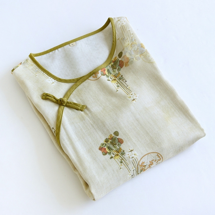 91家纺网 家纺一手货源 找家纺 洛兰沙家居馆【只代发】【只代发】 2025新款国风竹纤维鸟语花香春夏女睡衣大码长袖长裤自带凉感休闲套装 ls1313