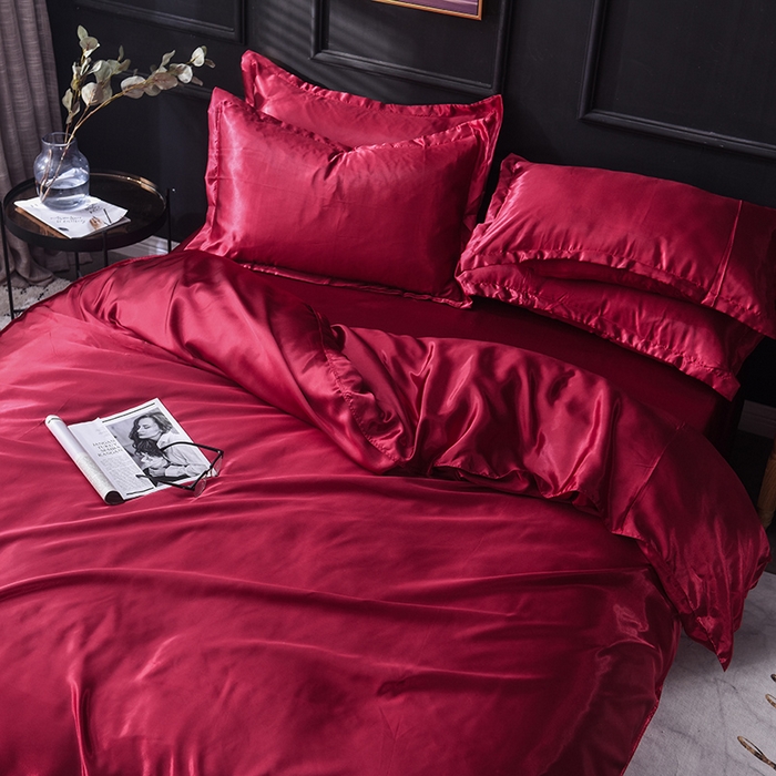 91家纺网 家纺一手货源 找家纺 经年 2025年特价款丝绸水洗冰丝四件套-四件套 直播爆款 酒红