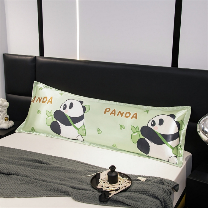 91家纺网 家纺一手货源 找家纺 梦舒羽 2025新款可水洗冰丝双人枕套凉爽情侣枕头套枕芯套 熊猫宝贝