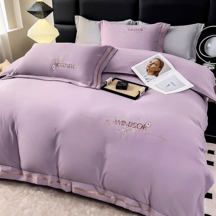 91家纺网 家纺一手货源 找家纺 （总）曲之慕 2025新品四季款高端刺绣四件套简约可水洗轻奢纯色刺绣四件套--蒂尔