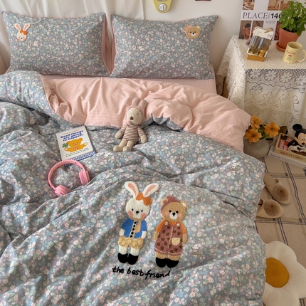 91家纺网 家纺一手货源 找家纺 （总）乐童家纺2025新款13370纯棉毛巾绣呆萌系列四件套第二弹