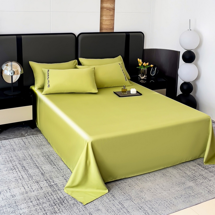 91家纺网 家纺一手货源 找家纺 纽缦家纺 2025新款纯色提花冰丝系列床单单件-单床单 豆绿