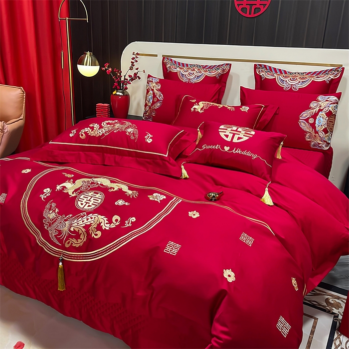 91家纺网 家纺一手货源 找家纺 甜咪咪婚庆 2025新款纯棉全棉面料刺绣结婚 婚庆 四件套 多件套  小红书推荐热款 锦绣