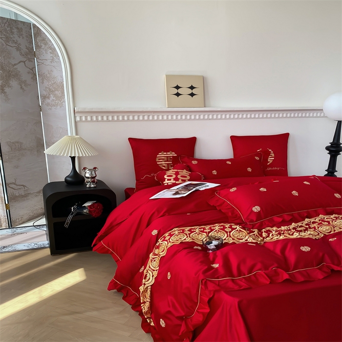 91家纺网 家纺一手货源 找家纺 甜咪咪婚庆 2025新款纯棉全棉面料刺绣结婚 婚庆 四件套 多件套  小红书推荐热款 爱的港湾