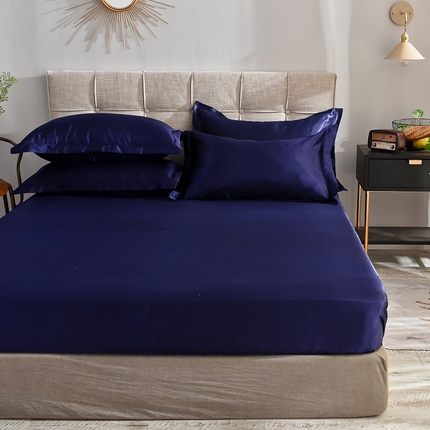 91家纺网 家纺一手货源 找家纺 经年 2025年特价款丝绸水洗冰丝四件套-单床笠 直播爆款 深蓝