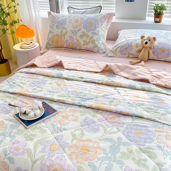 91家纺网 家纺一手货源 找家纺 欧夏家纺 2025新款里外全棉印花夏被100%新疆棉花 向日葵