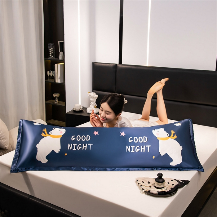 91家纺网 家纺一手货源 找家纺 梦舒羽 2025新款可水洗冰丝双人枕套凉爽情侣枕头套枕芯套 北极熊