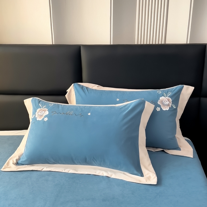 91家纺网 家纺一手货源 找家纺 （总）曲之慕 2025新品四季款高端刺绣四件套简约可水洗轻奢纯色刺绣四件套--馨花漫舞