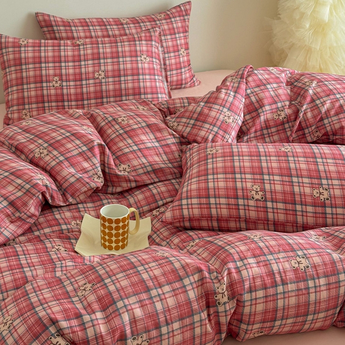 91家纺网 家纺一手货源 找家纺 塞纳 2026新款.全棉有氧双层纱四件套-场景二-禧可-红