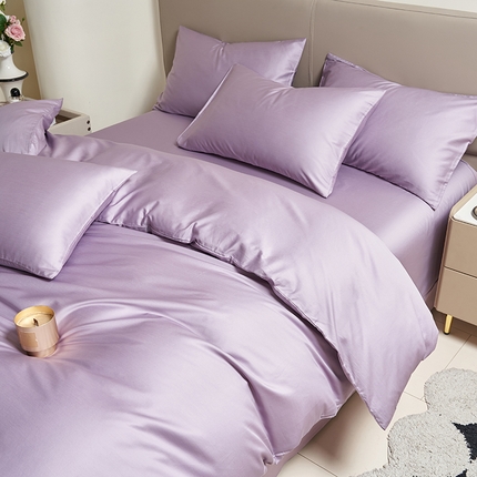 闲鱼家纺 2025新款亲肤舒适60S黑标A类全棉纯色四件套单被套单床笠-风格一 木槿紫