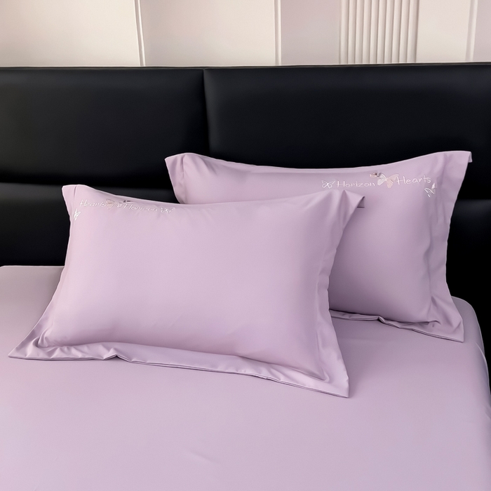 91家纺网 家纺一手货源 找家纺 曲之慕 2025新品四季款高端刺绣四件套简约可水洗轻奢纯色刺绣四件套 梦飞令优雅紫