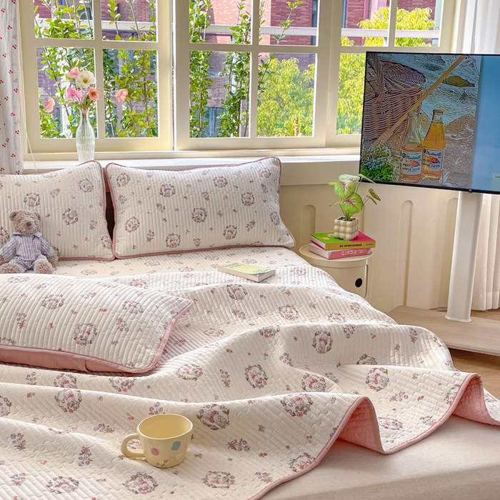 91家纺网 家纺一手货源 找家纺 857家居 2025新款针织双层纱床盖三件套 梦乐