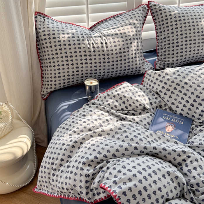 91家纺网 家纺一手货源 找家纺 金丝鸟家纺 2025新款全棉双层纱贝壳边四件套花卉系列 吉祥