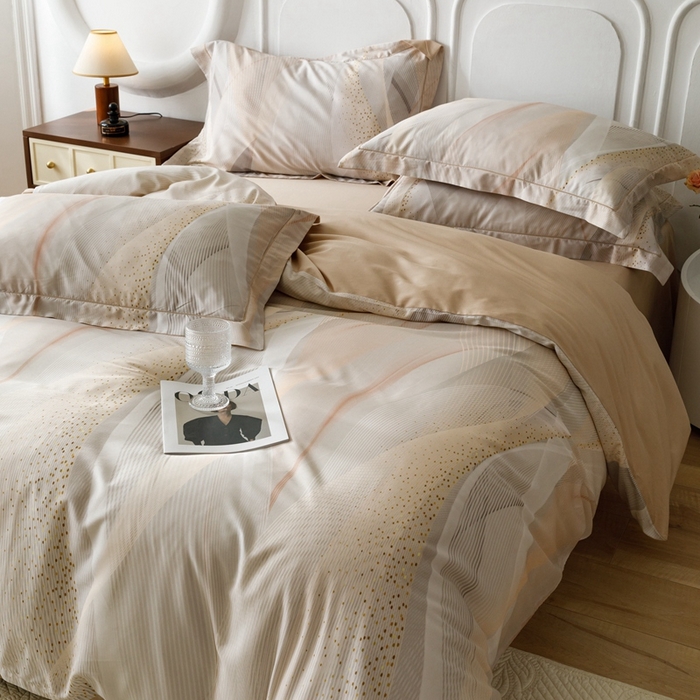 91家纺网 家纺一手货源 找家纺 金奇达2025新款【休闲午后】-轻氧水光莱赛尔四件套（标准号全网控价（折后券后）不低于258） 流金岁月