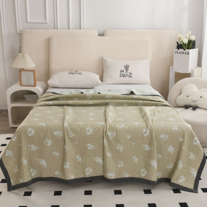 91家纺网 家纺一手货源 找家纺 九沐良品 2025新款A类全棉三层纱多功能毛巾被盖毯床单夏被 葡萄浅米