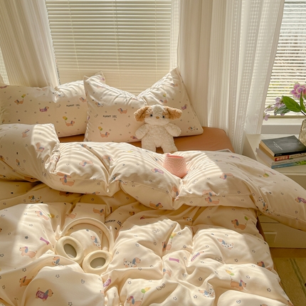 91家纺网 家纺一手货源 找家纺 （总）悦织湾家纺 2025新款A类有氧针织棉印花四件套印花轻奢时尚学生宿舍单双人床上用品四件套