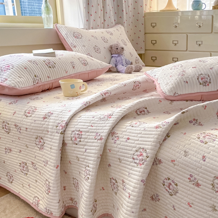 91家纺网 家纺一手货源 找家纺 857家居 2025新款针织双层纱床盖三件套 梦乐