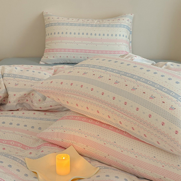 91家纺网 家纺一手货源 找家纺 塞纳 2026新款.全棉有氧双层纱四件套-场景二-觅可-粉