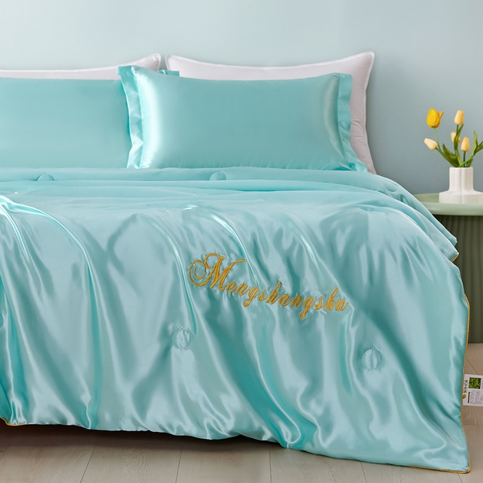 91家纺网 家纺一手货源 找家纺 梦尚舒 2025新款水洗真丝夏被冰丝空调被夏凉被子 水蓝-天丝夏被