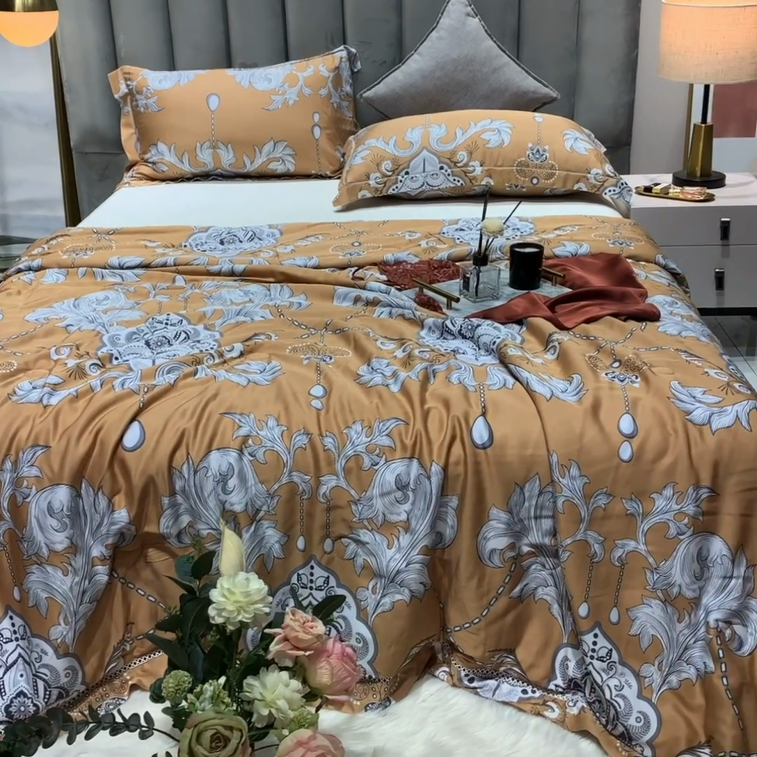 91家纺网 家纺一手货源 找家纺 棉生活家纺 2025新款春夏莫代尔天丝夏被 辉煌时刻-桔