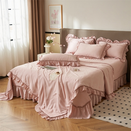 恒爱家纺2025新款莫代尔柔情似水多功能夏被床盖四件套			 			 浅豆沙