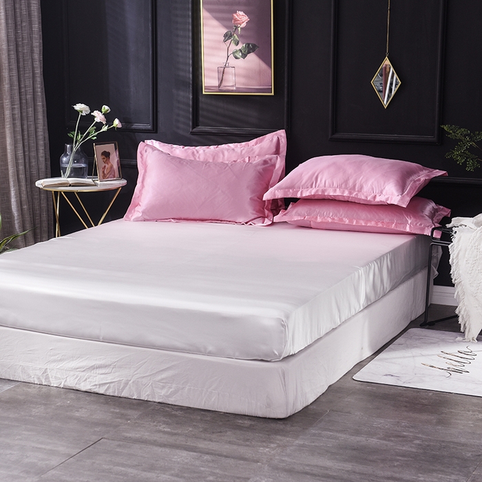 91家纺网 家纺一手货源 找家纺 经年 2025年特价款丝绸水洗冰丝四件套-单床笠 直播爆款 粉色白