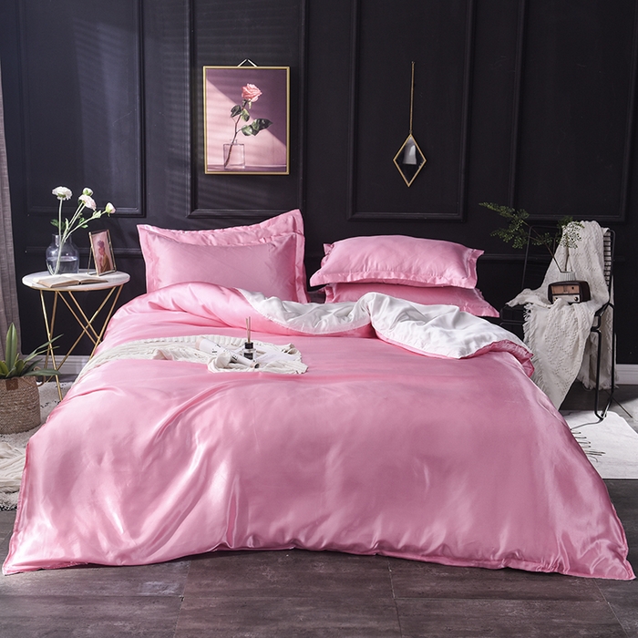 91家纺网 家纺一手货源 找家纺 经年 2025年特价款丝绸水洗冰丝四件套-四件套 直播爆款 粉色白