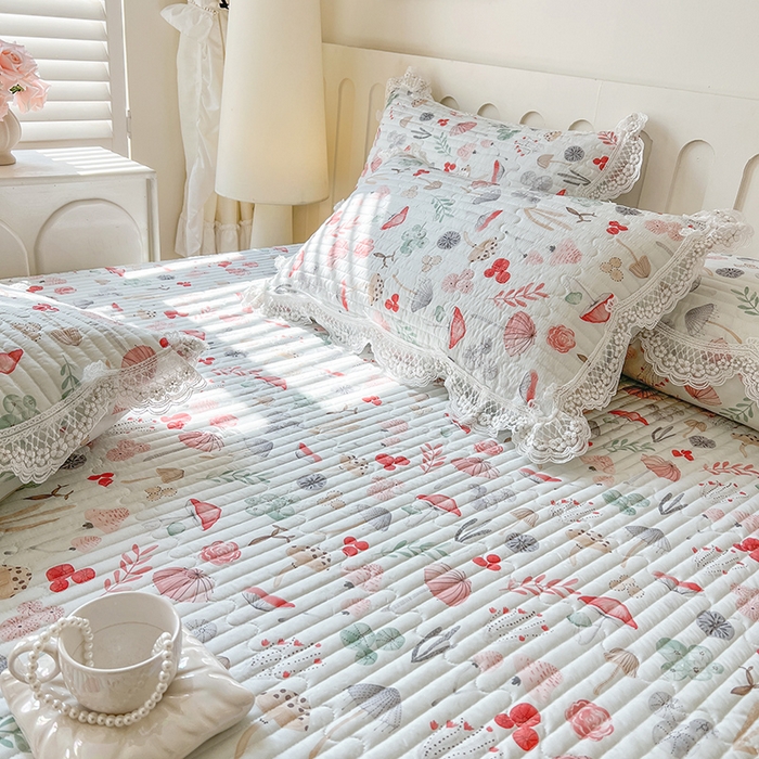 91家纺网 家纺一手货源 找家纺 麒豆豆 2025新款天丝印花床笠 蘑菇森林